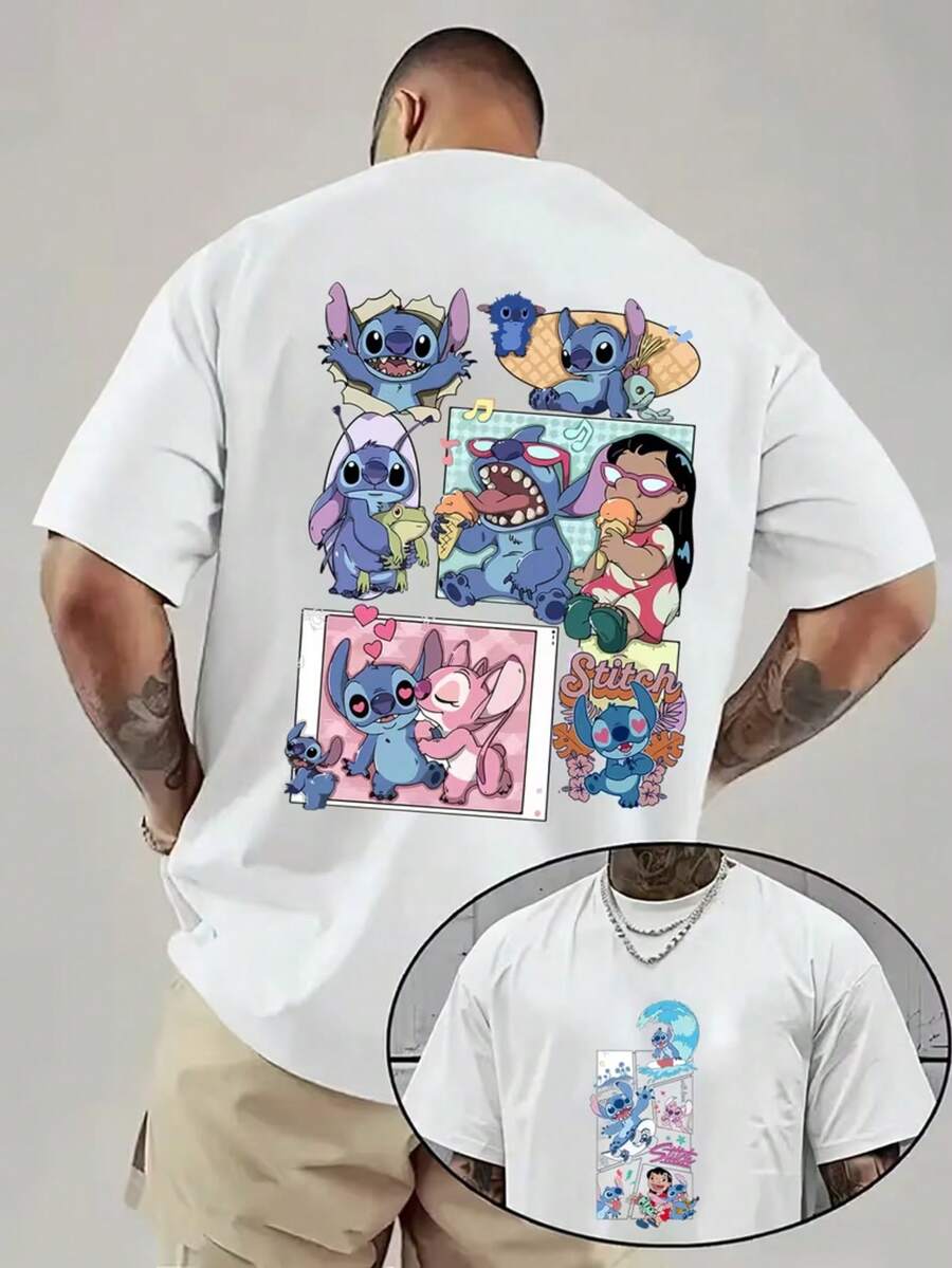 1 Disney Men's T-Shirt, Disney Star Baby Shi Dizai Pattern Men's Short-Sleeved T-Shirt, Round Neck Casual And Comfortable T-Shirt, Breathable And Light, Suitable For Sports And Leisure Wear, Spring And Summer T-Shirt, Suitable For Gifts, Suitable For Travel And Party Wear. - trắng - Xem 1