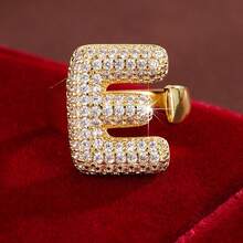 1pc English Letter Design Cubic Zirconia Inlaid Adjustable Open Ring For Women - Multicolor - View 60