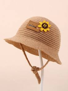 1pc Kids/Toddlers' Large Brim Summer Sun Hat With Mini Pattern, Baby Sun Protection Beach Cap - 1PC - View 4