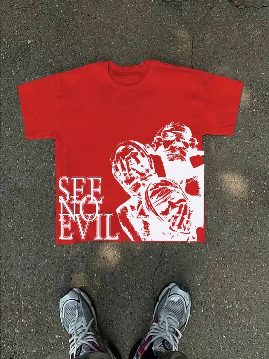 Y2K-Style Graphic Print Cotton T-Shirt – Soft, Breathable, 100% Pure Cotton Fabric – Comfortable And Stylish Summer Streetwear Short-Sleeve T-Shirt, Cool Design, Retro-Inspired Summer Women's Casual Wear T-Shirt - 紅色 - 查看 1