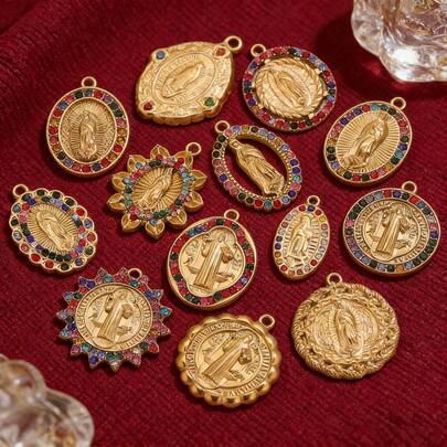 1 Piece 304 Stainless Steel Inlaid Artificial Crystal Virgin Mary Pendant Religious Jewelry DIY Jewelry Making Saint Mary Necklace Jewelry Pendant