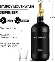 TOLDATLI Mouthwash Dispenser For Bathroom, 1 Pack Black Glass Mouth Wash Container With Cup, 17 Fl Oz Mouthwash Decanter Bottle Set, Refillable Mouthwash Pump Dispenser - ColorD - 查看 2