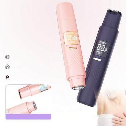 HYUNDAI 2 In 1 Women Electric Shaver Dual Head Bikini Trimmer For Women IPX7 Waterproof Wet & Dry Use Body Hair Trimmer And Facial Hair Remover For Bikini Underarm Leg Arm Body Face