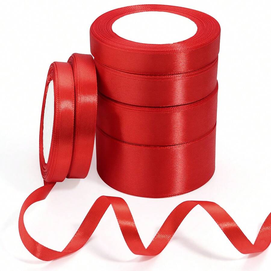 Ruy băng satin màu đỏ tươi, dài 25 thước/cuộn, chất liệu vải bóng mượt, thích hợp để tự làm thiệp mời cưới, bó hoa cưới, gói quà, trang trí tiệc, đồ thủ công may vá, phụ kiện bó hoa cưới, trang trí đám cưới.
