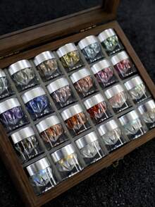 24pcs Premium Magic Mirror Nail Powder, 24 Super Bright Magic Mirror Makeup Powder, DIY Nail Art And Nail Accessories, Including Storage Box, Nail Decorations Opal Nail Powder (No Color Card Display Board) - Multicolor - View 9