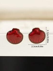1 Pair Minimalist Colorful Glazed Shell Shaped Alloy Stud Earrings, Green Color Earrings Suitable For Women's Daily, Party, Holiday Wear - Shell Earrings - View 3