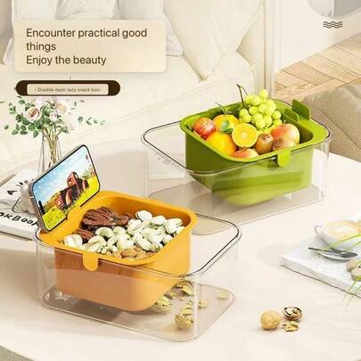 客厅零食和水果的便捷收纳方案——双层大容量长方形水果托盘，非常适合家庭使用，专为喜欢休闲时尚的水果收纳方式的人士设计。