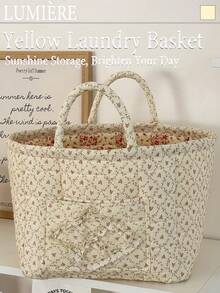 1Pc Floral Print Quilted Storage Basket Laundry Basket Large Capacity Portable Storage Bag Foldable Snack Basket With Handle For Women And Girls Cosmetic Storage Basket Toy Storage Basket Skincare Storage Basket Women Makeup Storage Multifunctional Storage Basket Cosmetic Organizer Home Decor Livingroom Bedroom Decor Bathroom Decor - 彩色 - 查看 7