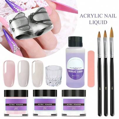 Uppgraderat kit för akrylnaglar: Innehåller professionell borste, akrylpulver och manikyrvätska. Kompletta verktyg för resultat av professionell kvalitet.