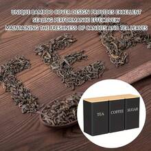 3个黑白储物罐，咖啡、糖和茶叶罐，创意简约风格，密封性好，简单方便，经久耐用，配有防水竹盖，咖啡和红茶储物盒，母亲节和父亲节的完美礼物 - 彩色 - 查看 6