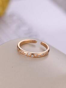 极简主义微镶嵌金星锆石可调节开口戒指，女士配饰 - 金色 - 查看 7