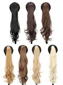 32-Inch Brown Magic Wand Ponytail With Blonde Highlights, Flexible And Entwined Ponytail Extensions, Long Wavy Ponytail Extensions, Synthetic Wigs, Suitable For Ladies And Girls - Multicolor - View 7