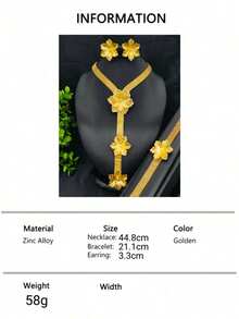 1 Set Fashion Women's Gold-Plated Pendant Necklace Jewelry Set 3pcs, Middle Eastern Dubai Bridal Wedding Dress Accessories, Holiday Gift Necklace Earrings Bracelet - Yellow Gold - View 7