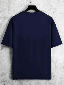 Men's Letter Print Round Neck Short Sleeve Casual Versatile T-Shirt - Royal Blue - View 3