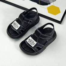 1 Pair Children's PU Open Toe Hook And Loop Flat Korean Style Handmade Sandals, Summer Baby Beach Shoes - Black - View 11