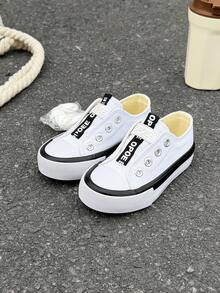 Zapatos de lona para niños OPOEE, de primavera/otoño, estilo coreano, sencillos, para niños y niñas, de moda, de corte bajo, casuales, deportivos, clásicos, versátiles, zapatos de skate para niños - Blanco - Ver 1