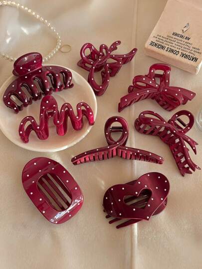 1pc/6pc/8pc צבע אחיד קז'ואל פלסטיק ABS נקודות לשיער, טפרי שיער אדומים אלגנטיים לתסרוקת שיער, אביזרי שיער חדשים לשנת 2026