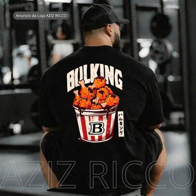Camiseta Oversized Academia Bulking Chicken T-shirt 100% Algodão