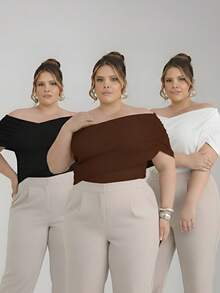 Set Of 3 Plus Size Blouses With Asymmetrical Yoke, Premium Comfort, Sizes GG To G2 - Đen - Trắng - Nâu - Xem 1