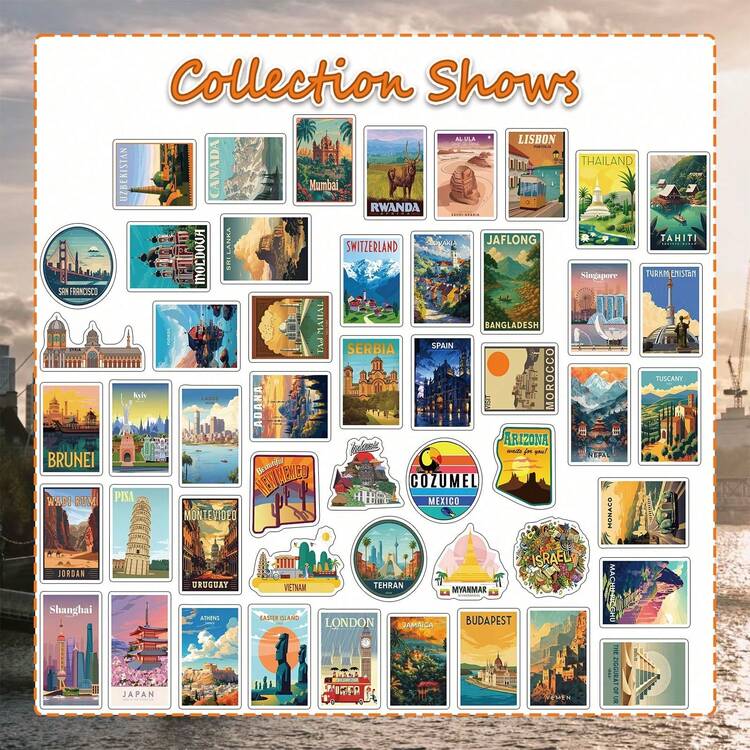 100pcs Travel Stickers Set, Luggage Stickers, Country Stickers, Outdoor Stickers, Graffiti Stickers, Waterproof Vinyl Stickers, Decorative For Laptop, Notebook, Water Bottle, Skateboard, Back To School Supplies - Multicolor - View 11