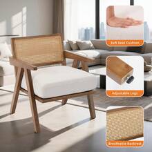 Silla de acento moderno con respaldo de ratán y cojín de lino grueso, cómodas sillas de salón con piernas de madera resistentes, sillón para dormitorio Apartamento balcón - Lino beige - Ver 4