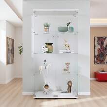 Vetrina in vetro, vetrina indipendente, vetrina in vetro a 4 ripiani con porta chiudibile a chiave, vetrina da collezione, vetrina per ufficio, soggiorno e camera da letto, 64,7" x 31,7" x 14,3" pollici, bianco/nero - 1PC - Visualizzare 7