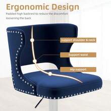 Bar Stools Set Of 4 Velvet Swivel Adjustable Barstools With Hollow Back Rivet Trim And Stable Chrome Base Upholstered Counter Height Bar Stools For Kitchen Island Blue - Blue+Silver Base - View 4