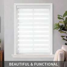 Cordless Zebra Blinds Pro, Dual Layer Light Control Zebra Blinds For Windows, LightProof Aluminum Cover, FreeStop Roller Shades For Home Amp Office White,35 W X 75 H - White35Wx75H - View 3