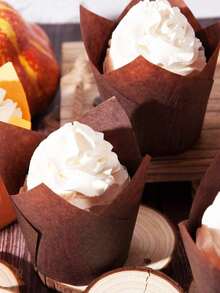 100 piezas de moldes para cupcakes con diseño de tulipán, herramientas de horneado y accesorios de cocina, tazas de papel kraft marrón aptas para muffins y postres - esenciales para hornear en días festivos, cumpleaños, bodas y baby showers, con diseño antiadherente y de fácil desmoldado - Multicolor - Ver 3