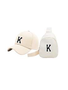 2Pcs Black Baseball Cap And Bag With Letter Decor For 3-8 Years Old Boys/Girls, Classic Children Snapback Hat For Spring & Summer Daily Casual Wear - Beige - View 9