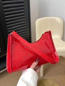 纯色压纹几何图案女士单肩包，拉链腋下单肩包，时尚复古拉链包，休闲防水手提包，适合年轻女性、女士、大学生、白领，是办公室、工作、商务、通勤的理想之选，也是女士最佳工作包。 - 紅色 - 查看 3