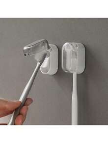 1/2个免钻孔牙刷架，浴室壁挂式收纳架，防尘透明盖牙刷挂钩，浴室梳妆台收纳挂钩，简约风格牙刷整理器，家用粘性牙刷挂架 - 彩色 - 查看 6