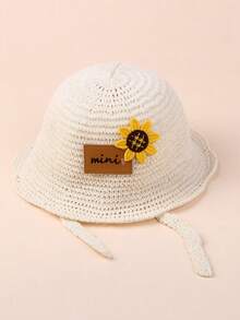 1pc Kids/Toddlers' Large Brim Summer Sun Hat With Mini Pattern, Baby Sun Protection Beach Cap - 1PC - View 6