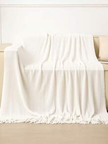 A Solid Color Particle Knitted Blanket, Nordic Style Acrylic Rectangular Office Nap Sofa Blanket Air Conditioning Blanket Knitted Small Blanket Shawl Cover Blanket Blanket Bed End Blanket - Vải nhung trắng dệt mịn - Xem 2