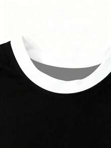 Women's Fashion Summer Colorblock Striped Loose Short Sleeve T-Shirt, Stylish Printed Pattern Casual Round Neck Blouse - Black and White - View 3