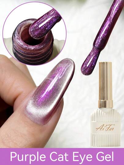 AiFer 1 pieza Esmalte de uñas en gel efecto ojo de gato magnético de 15ml, esmalte de uñas en gel efecto ojo de gato púrpura que se retira con remojo para diseños de arte de uñas en todas las temporadas