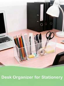 2个装 - 大号亚克力笔筒，带4个隔层，可用作透明收纳盒或化妆刷收纳盒。适用于办公桌、宿舍、浴室和厨房。（透明款）或者您可以自己涂色！ - 透明四格亞克力收納盒 - 查看 4