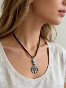 1 Piece Of Vintage Flower Alloy Women's Pendant Necklace, Suitable For Women's Daily Casual Wear, Holiday Gift - 彩色 - 查看 8