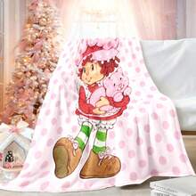 1pc Light Pink White Polka Dot S-Strawberry Pink Shortcake Cuddling Bunny Plush Print Flannel Blanket, 80s Nostalgic Gift For Fans, Sweet Themed Decor, Collectible & Cozy Throw,With For Couch, Bed, Camping, Travel, Office, Home Nap, Multipurpose Gift Flannel Blanket - 多色 1 - 查看 7