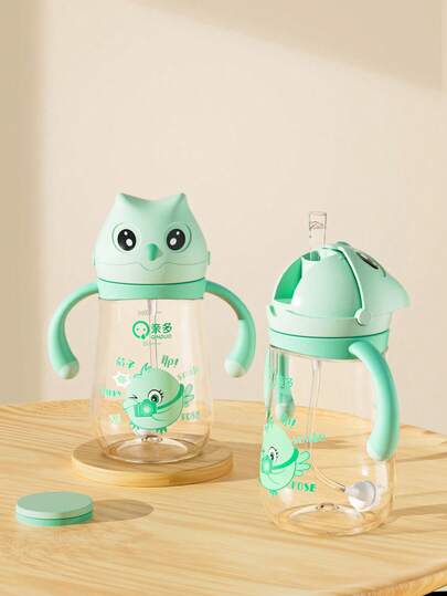 1个300毫升卡通造型儿童吸管杯，婴儿防呛训练杯，Tritan材质，防漏防摔，带手柄和刻度，适合6个月以上的宝宝，居家、户外、幼儿园均可使用，可爱水杯，节日礼物