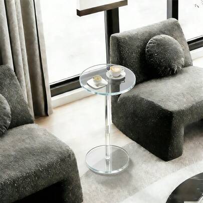 亚克力窄边桌，小空间咖啡桌/边桌，透明/黑色/彩色抛光高品质简约小圆桌，稳固支撑，易于组装，便携式饮料桌