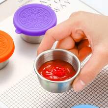 6pcs Stainless Steel Seasoning Dish, Sealed Sauce Cup With Lid, Leak Proof Salad Dipping Bowl, Suitable For Picnics And Kitchens - Multicolor - View 4