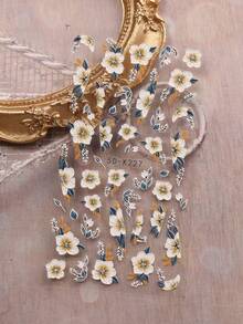 2片装春夏花卉浮雕美甲贴纸 - 复古水彩花卉、百合、芙蓉花，适用于复活节、婚礼、日常、节日等场合，简约奢华主题，易于粘贴的美甲贴纸 - 彩色 - 查看 6