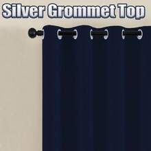 两片装藏蓝色遮光窗帘，黑色衬里，100%遮光，保护隐私，穿孔式顶部，轻质涤纶面料，可水洗，适用于卧室、客厅、办公室、户外遮阳，100克/平方米 - 藏蓝色 - 查看 6