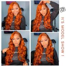 200% Density 36 Inch Ginger Orange Body Wave Human Blended Hair 13x4 Lace Frontal Wigs 13x4 HD Transparent Lace Front Wigs Brazilian Virgin Wigs Pre Plucked Hairline With Baby Hair Suitable To Wear On Daily Or Holiday Occasions Wig - S350 - 查看 8