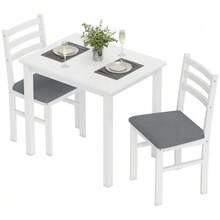 3-Piece Table And Chair Set, Ideal For Small Spaces. Upholstered Chairs, Space-Saving, MDF, White. - White - View 9