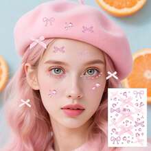 1片情人节面部装饰贴 - 1片红色、粉色、蓝色、紫色闪光心形面部贴纸，带有蝴蝶结和水钻设计，闪亮的面部和身体装饰，适合女性和女孩情人节派对妆容和节日装饰 - 彩色 - 查看 9