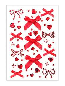 1片情人节面部装饰贴 - 1片红色、粉色、蓝色、紫色闪光心形面部贴纸，带有蝴蝶结和水钻设计，闪亮的面部和身体装饰，适合女性和女孩情人节派对妆容和节日装饰 - 彩色 - 查看 10