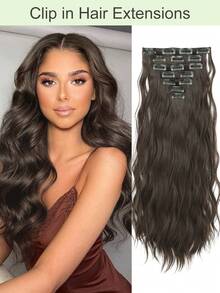 夹式合成假发接发，长款波浪卷，7片装，浓密自然柔软，20英寸，女士适用 - 彩色 - 查看 13