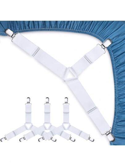 4pcs Bed Sheet Straps, Easy To Install Bed Sheet Clips, Fitted Sheet Clips Sheet Straps, Say Goodbye To The Messy Sheets (White-4 Pcs)